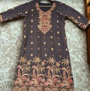 Indian Pakistani Bollywood Dress in Gray, Pink and Red